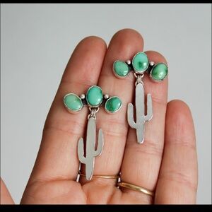 Emerald Valley Turquoise Sterling Saguaro Earrings